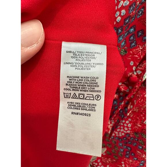 LOFT | Petite Red Garden Floral Ruffle Neck Blouse Top | Small - Picture 7 of 7